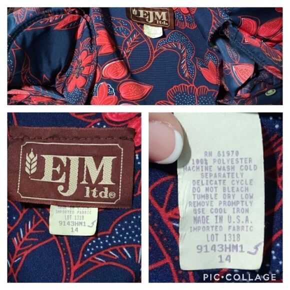 Vintage Secretary Geek Floral Navy Cherry Red Dress White Laced Collar Medium - Picture 12 of 12